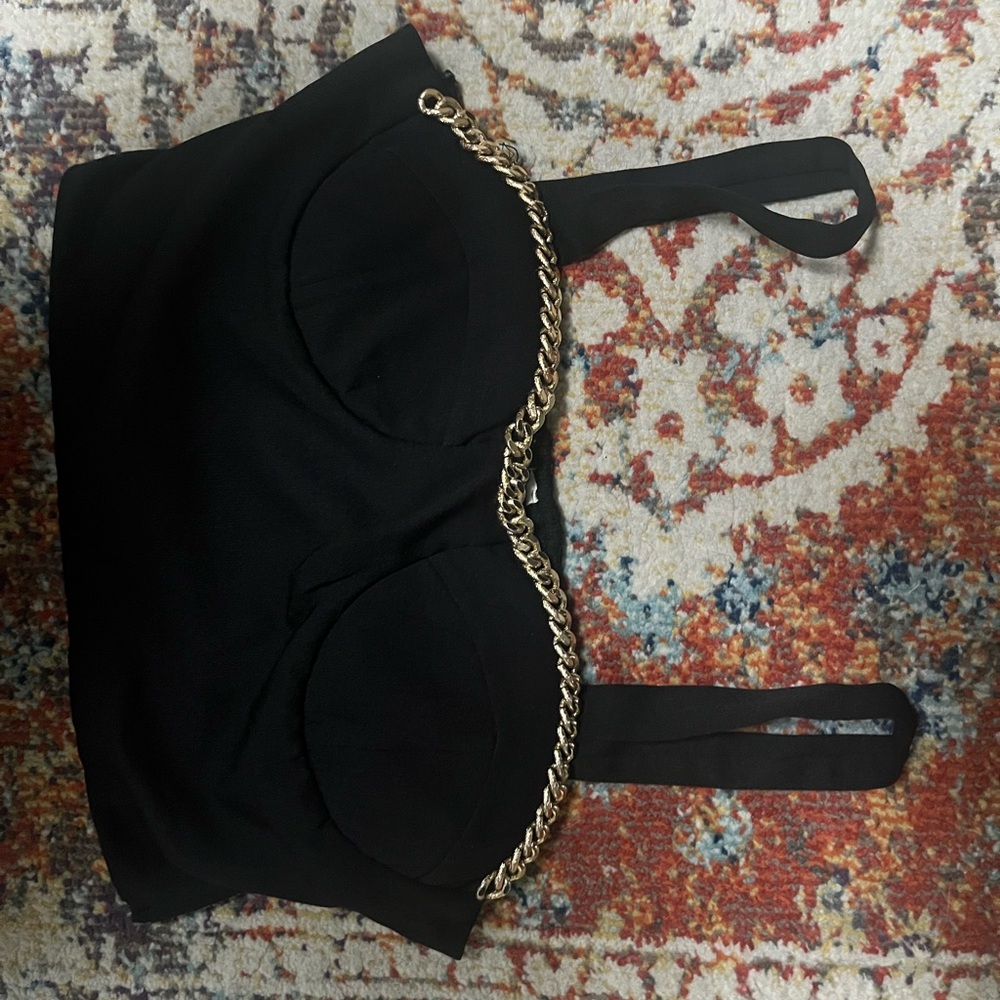Black Crop Top with Gold Chain Detail